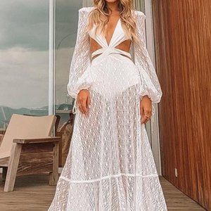 White Crochet Cutout Beach Dress
